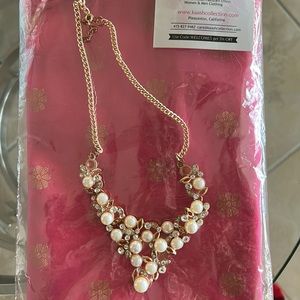 Indian pearl necklace ethnic jewelry with Pink dupatta